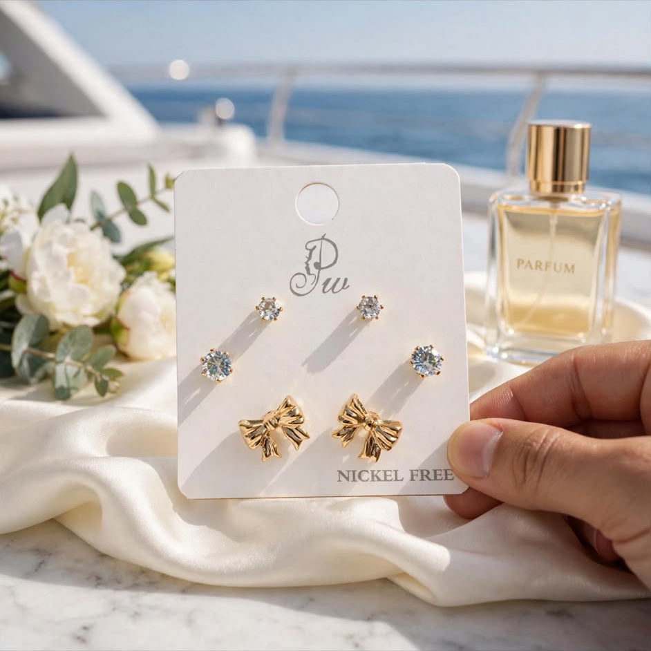 Luxe Bow & Crystal Earring Set